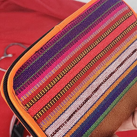 JL Brand Duo Pattern Aztec Stripe Embroidered Leather Zip Hand Strap Wallet OPB - Picture 15 of 16